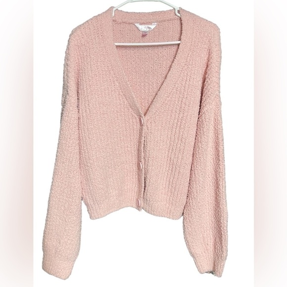 No Boundaries Juniors' Teddy Cardigan Pink Dusty Rose Textured Sweater XXL (19) - Picture 6 of 16